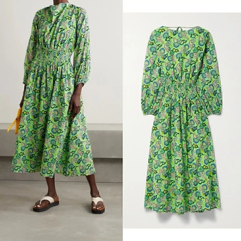 NWT RHODE Poppy printed cotton-voile midi dress - Picture 1 of 11